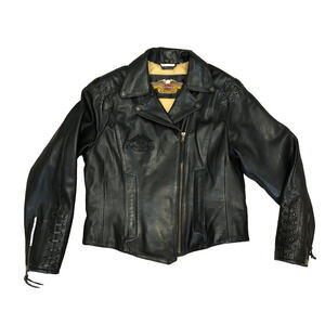 Vintage Women’s Fitted Harley Davidson‎ Black Leather Biker Jacket Size 40/12 W